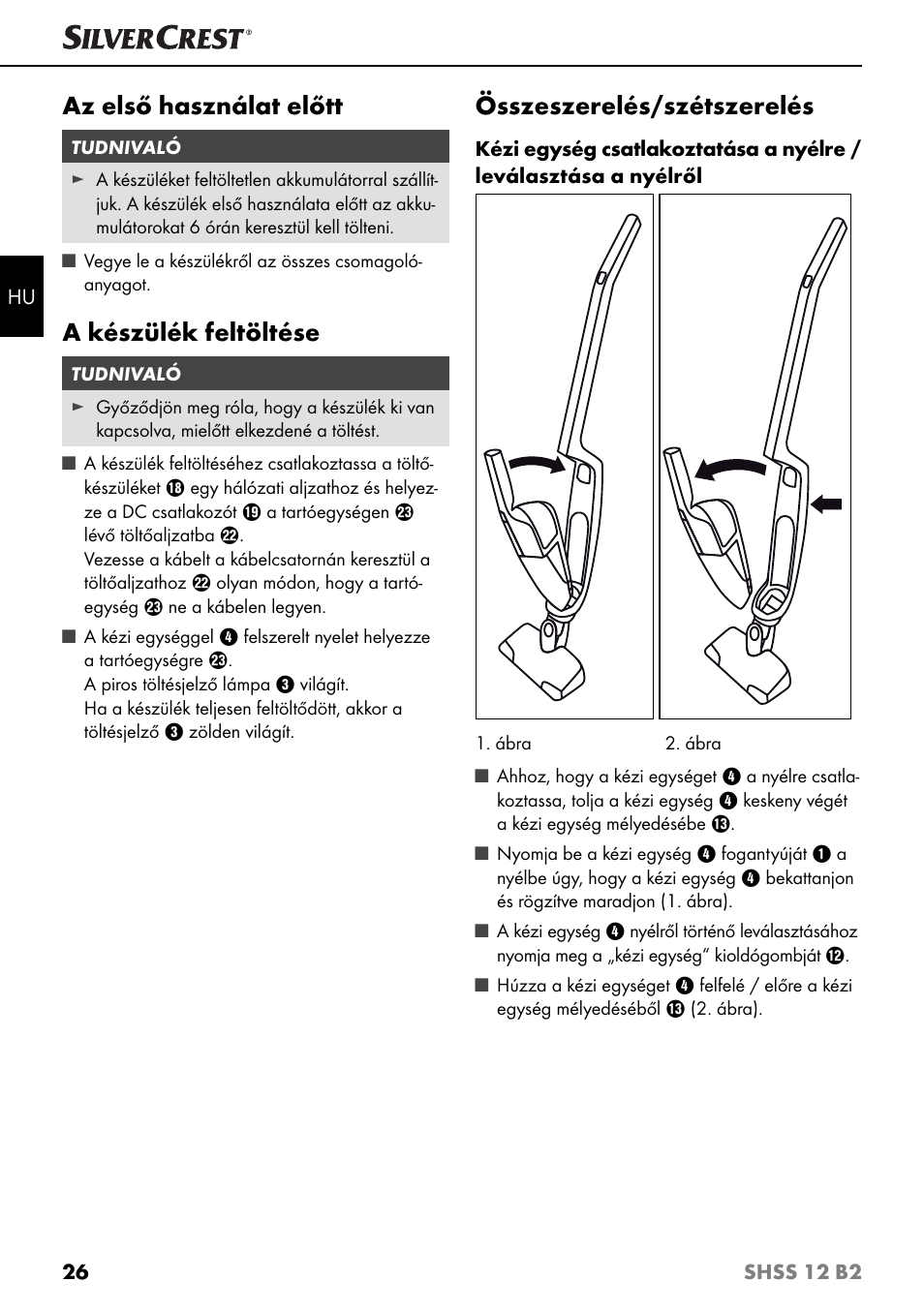 Az első használat előtt, A készülék feltöltése, Összeszerelés/szétszerelés | Silvercrest SHSS 12 B2 User Manual | Page 29 / 74