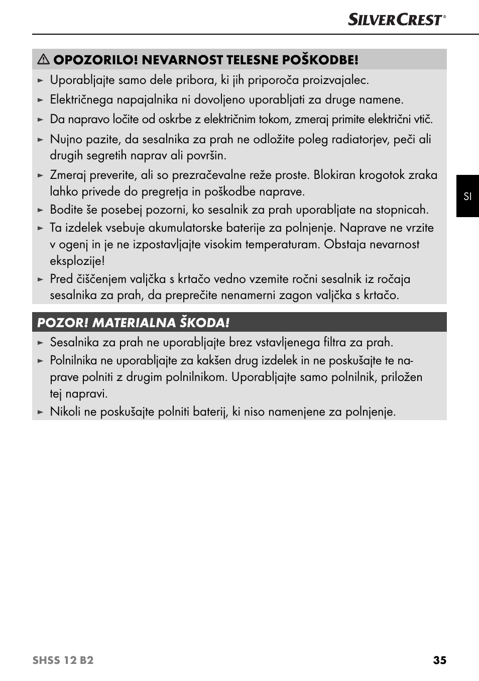 Opozorilo! nevarnost telesne poškodbe | Silvercrest SHSS 12 B2 User Manual | Page 38 / 74