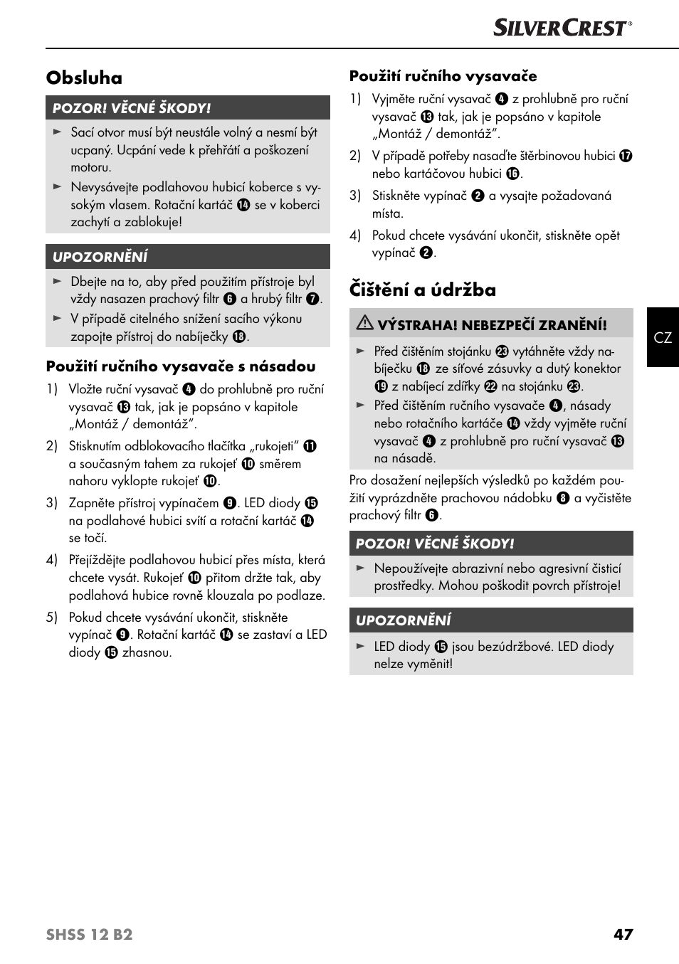 Obsluha, Čištění a údržba | Silvercrest SHSS 12 B2 User Manual | Page 50 / 74