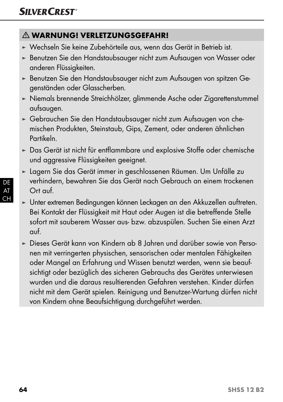 Warnung! verletzungsgefahr | Silvercrest SHSS 12 B2 User Manual | Page 67 / 74