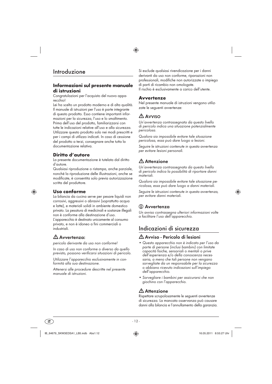 Introduzione, Indicazioni di sicurezza | Silvercrest SKW 3 EDS A1 User Manual | Page 14 / 42