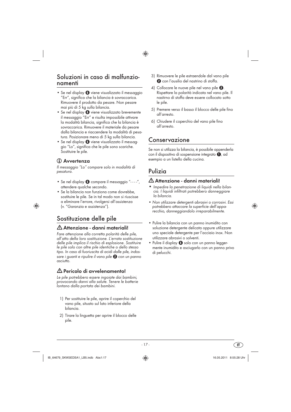 Soluzioni in caso di malfunzio- namenti, Sostituzione delle pile, Conservazione | Pulizia | Silvercrest SKW 3 EDS A1 User Manual | Page 19 / 42