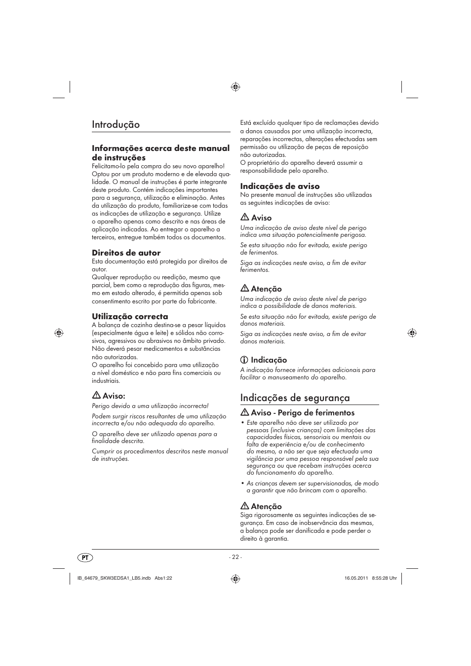 Introdução, Indicações de segurança | Silvercrest SKW 3 EDS A1 User Manual | Page 24 / 42
