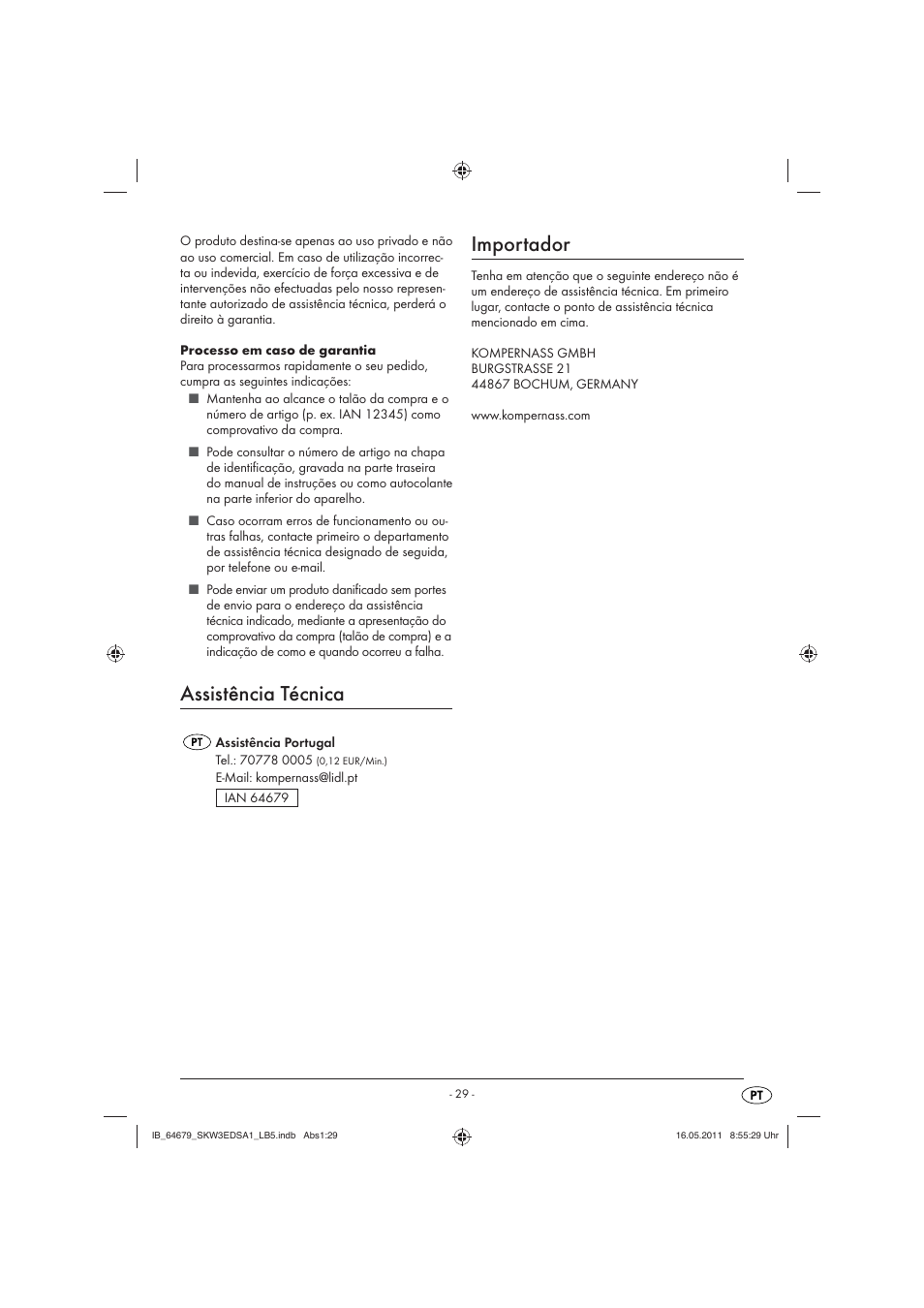 Assistência técnica, Importador | Silvercrest SKW 3 EDS A1 User Manual | Page 31 / 42