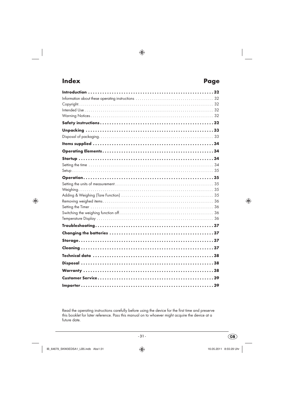 Index page | Silvercrest SKW 3 EDS A1 User Manual | Page 33 / 42