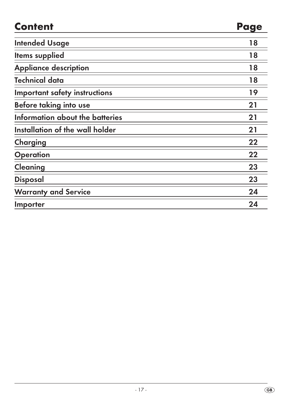 Content page | Silvercrest SAS 7.4 LI B1 User Manual | Page 20 / 28