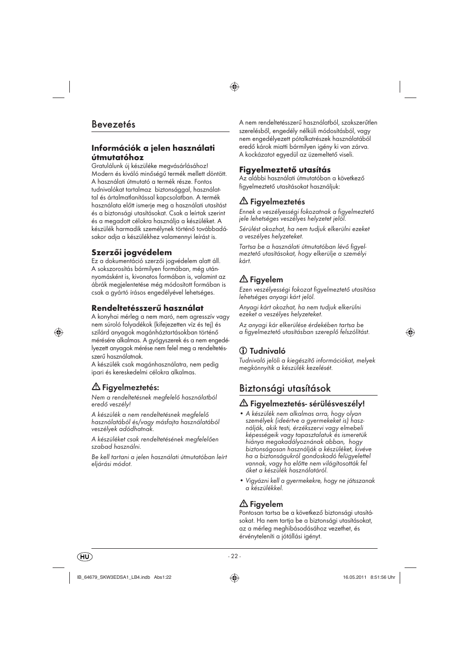 Bevezetés, Biztonsági utasítások | Silvercrest SKW 3 EDS A1 User Manual | Page 24 / 61