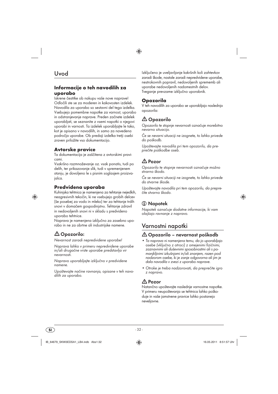Uvod, Varnostni napotki | Silvercrest SKW 3 EDS A1 User Manual | Page 34 / 61
