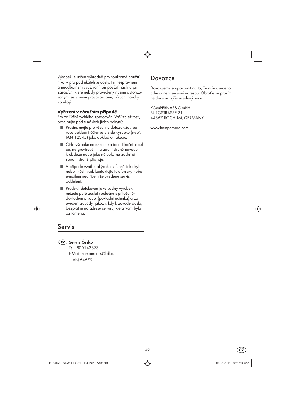 Servis, Dovozce | Silvercrest SKW 3 EDS A1 User Manual | Page 51 / 61