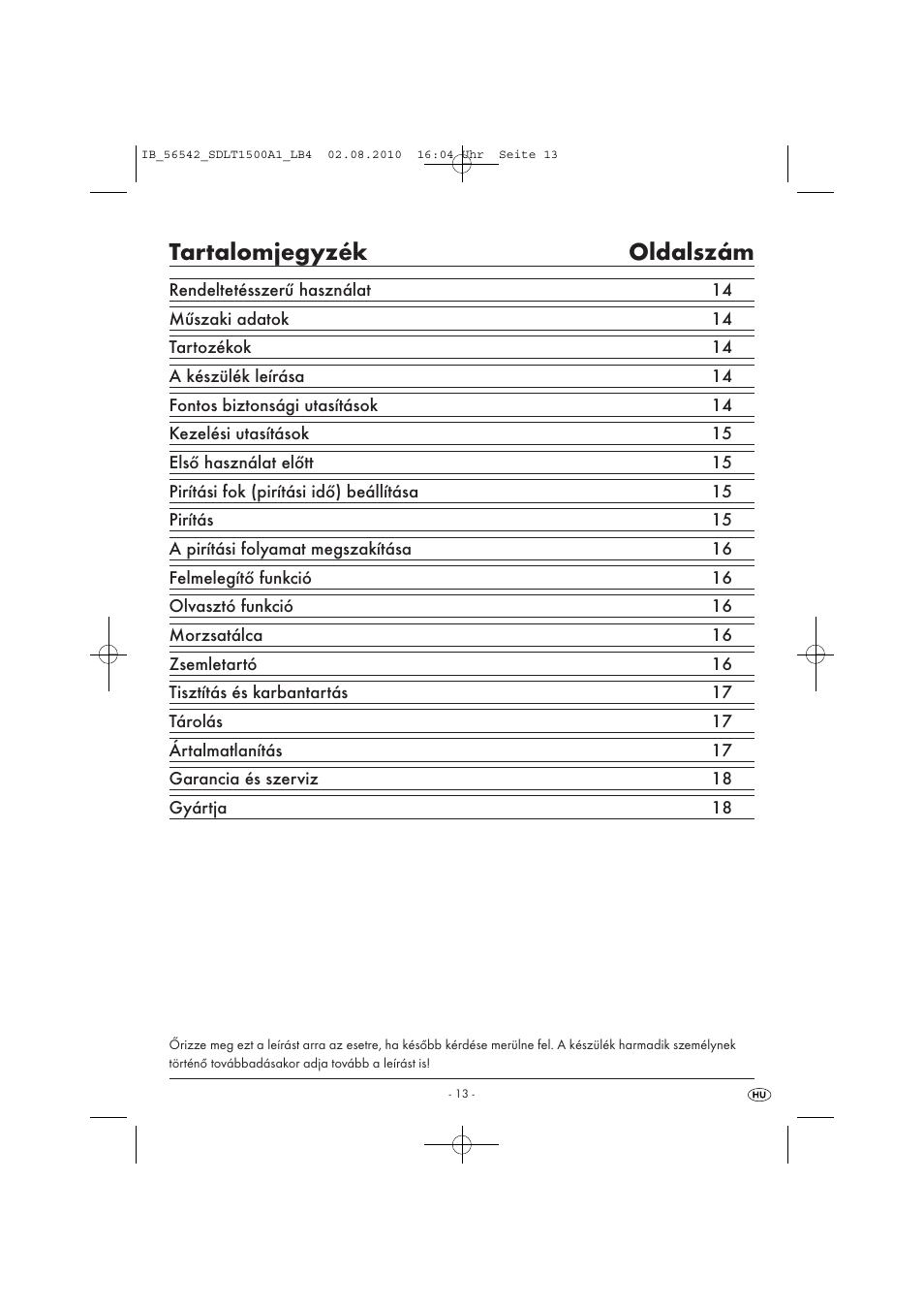 Tartalomjegyzék oldalszám | Silvercrest SDLT 1500 A1 User Manual | Page 15 / 44