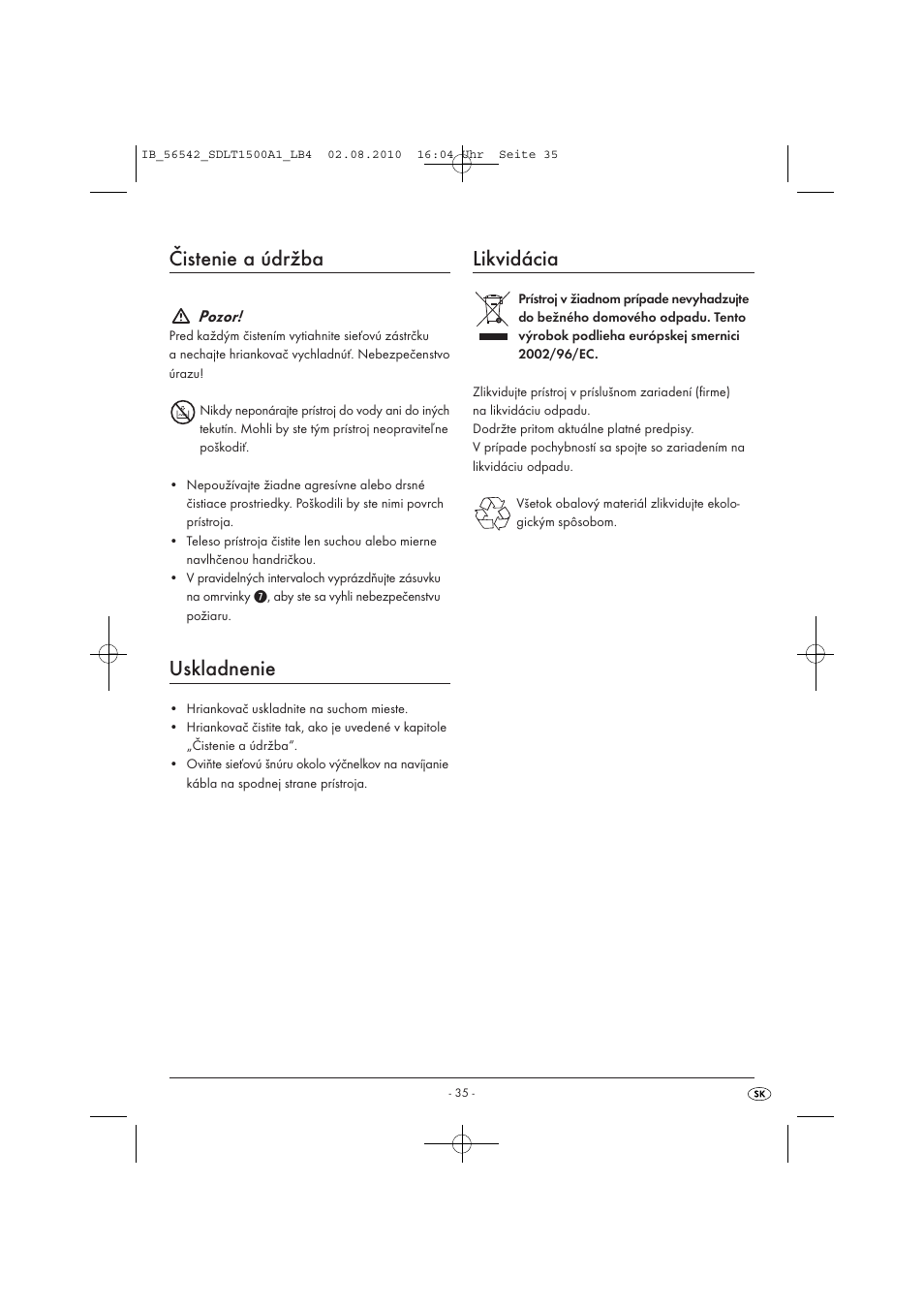 Čistenie a údržba, Uskladnenie, Likvidácia | Silvercrest SDLT 1500 A1 User Manual | Page 37 / 44