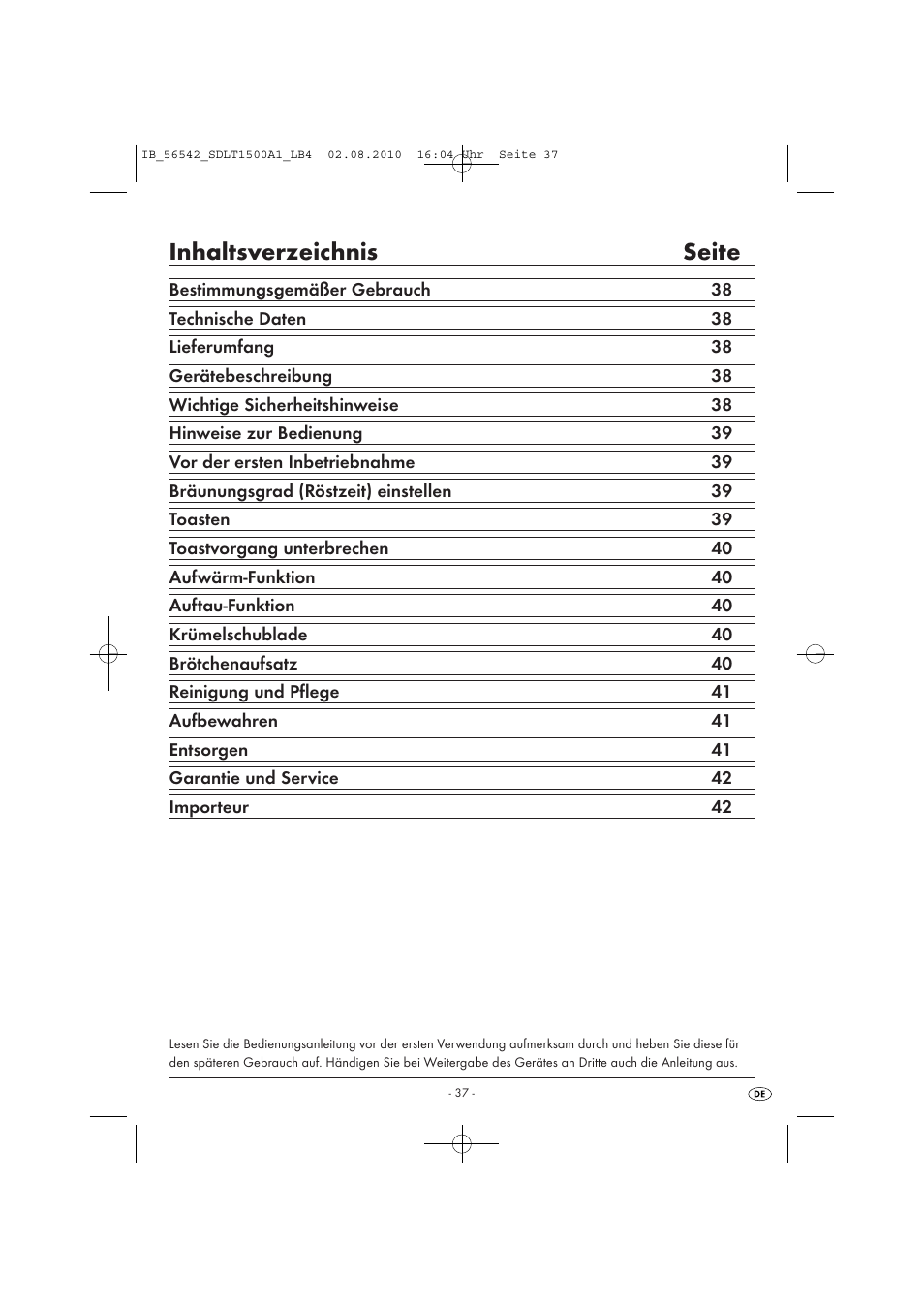 Inhaltsverzeichnis seite | Silvercrest SDLT 1500 A1 User Manual | Page 39 / 44