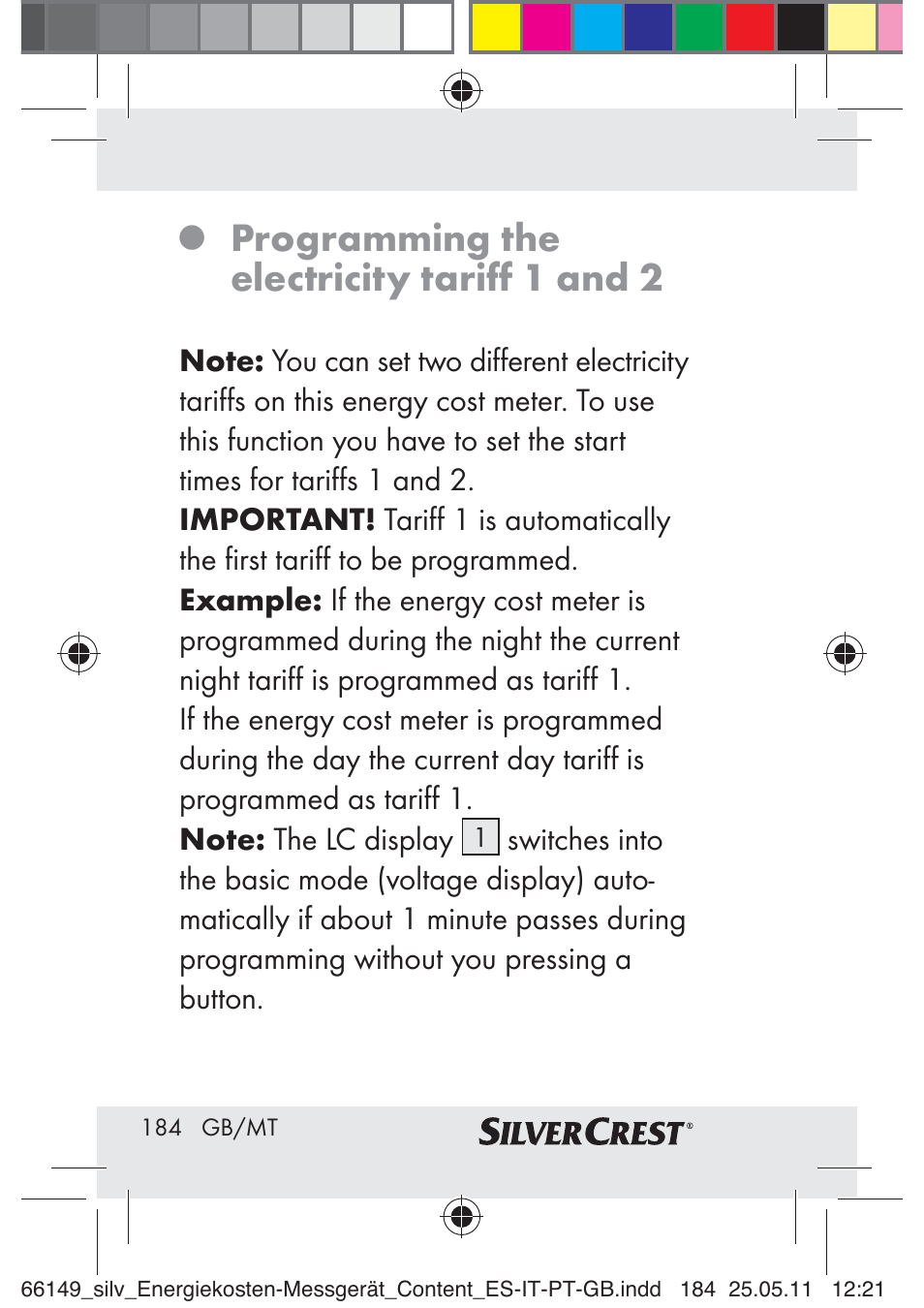 Programming the electricity tariﬀ 1 and 2 | Silvercrest Z30412-DK User Manual | Page 182 / 207