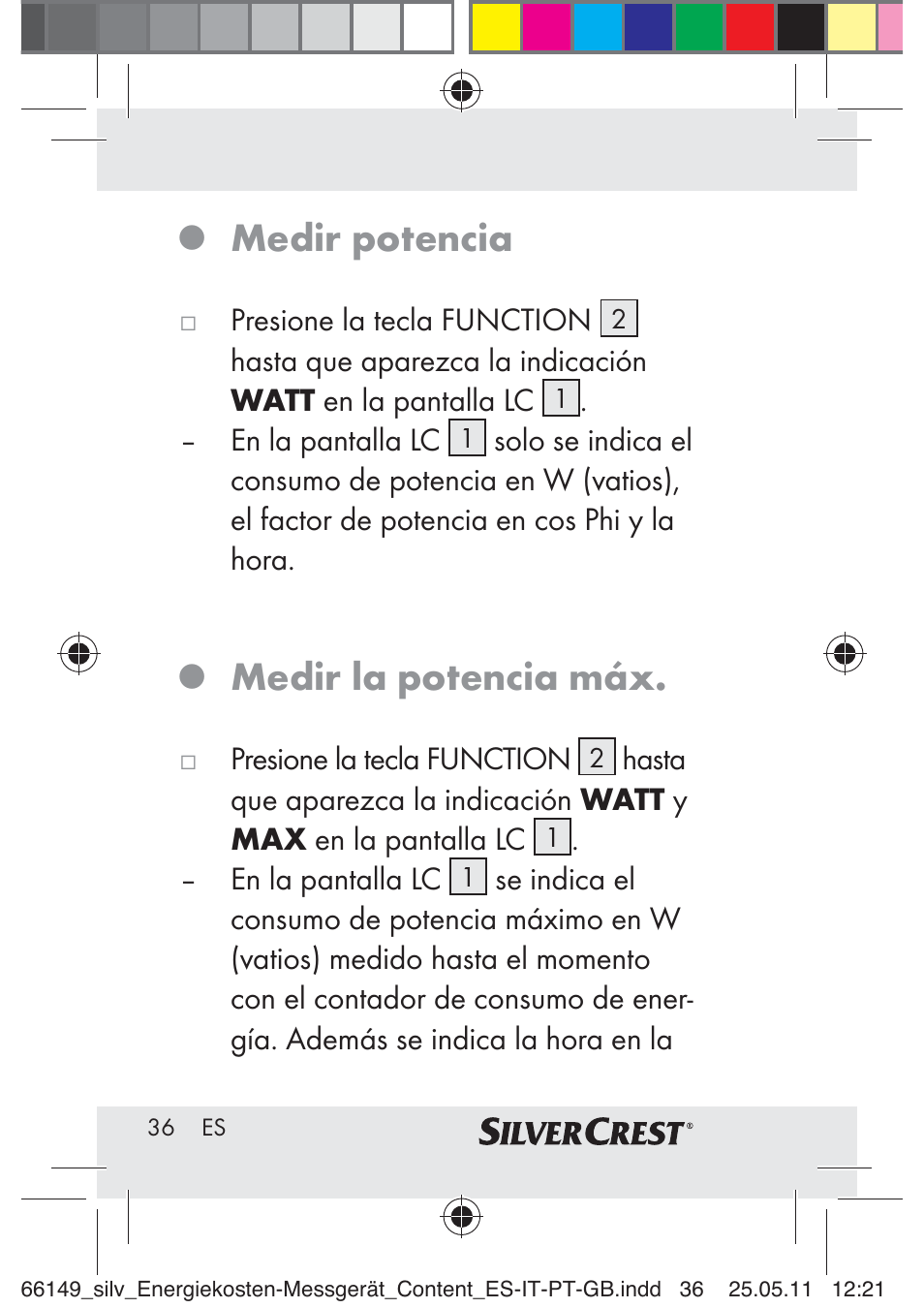 Medir potencia, Medir la potencia máx | Silvercrest Z30412-DK User Manual | Page 34 / 207