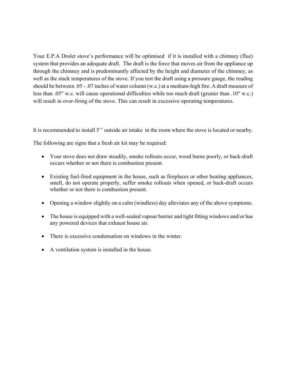 Draft, Outside combustion air | Drolet 1800 EPA User Manual | Page 24 / 40