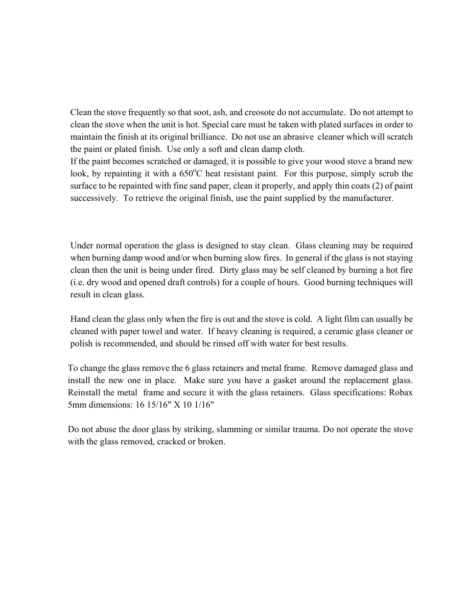 Section 4.0 maintenance, Cleaning and painting your stove, Glass | Drolet 1800 EPA User Manual | Page 33 / 40