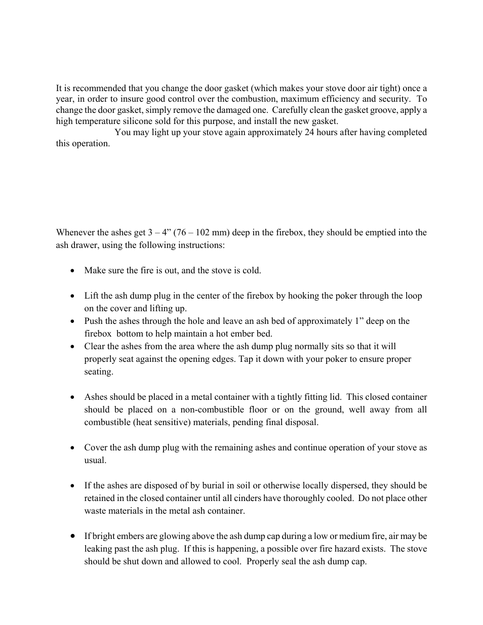 Gasketing, Ash removal using the ash drawer | Drolet 1800 EPA User Manual | Page 34 / 40