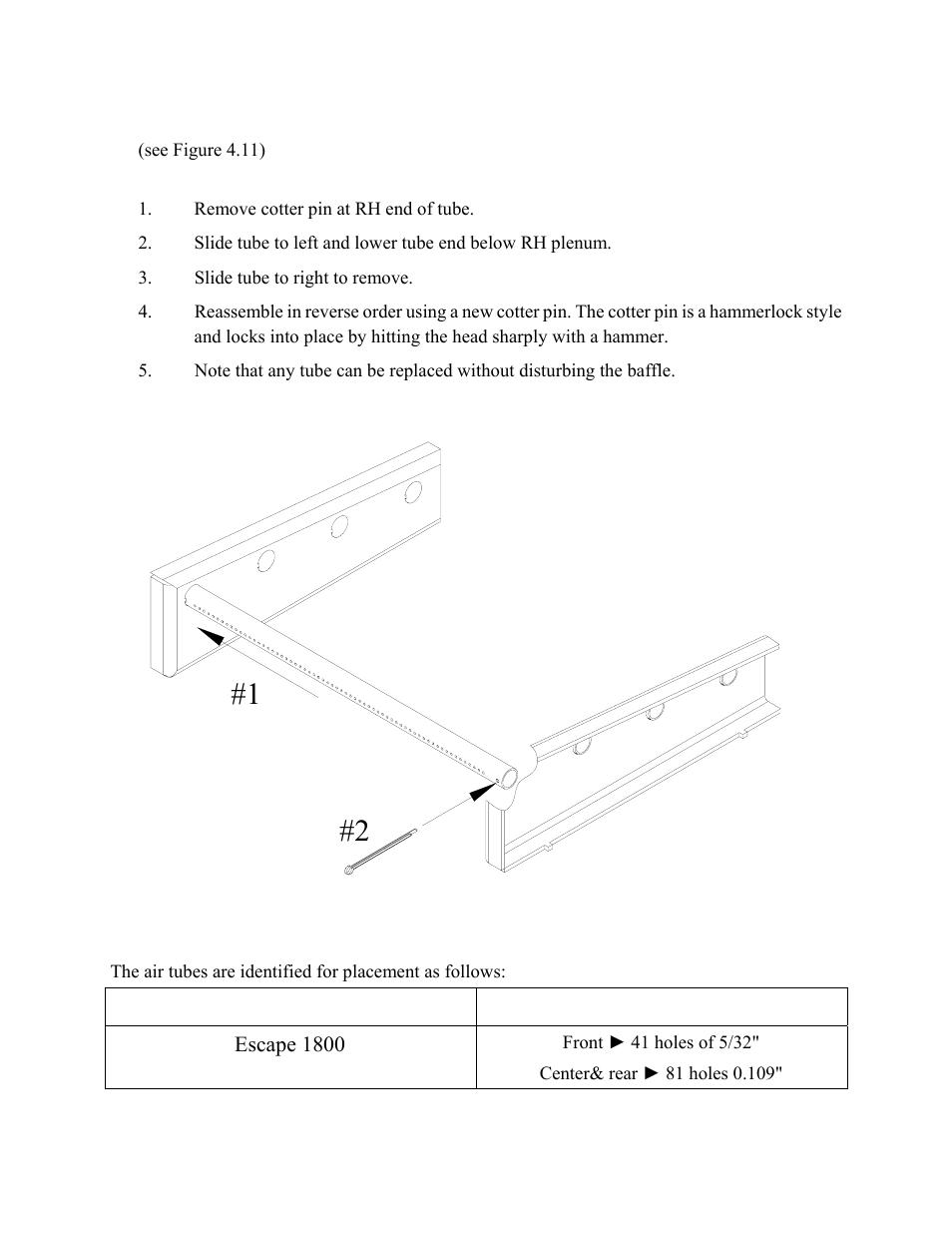 Secondary air tube replacement, Model type of tube | Drolet 1800 EPA User Manual | Page 38 / 40