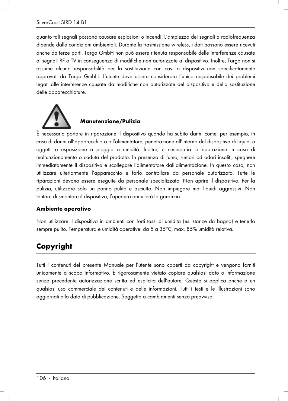 Copyright | Silvercrest SIRD 14 B1 User Manual | Page 108 / 194