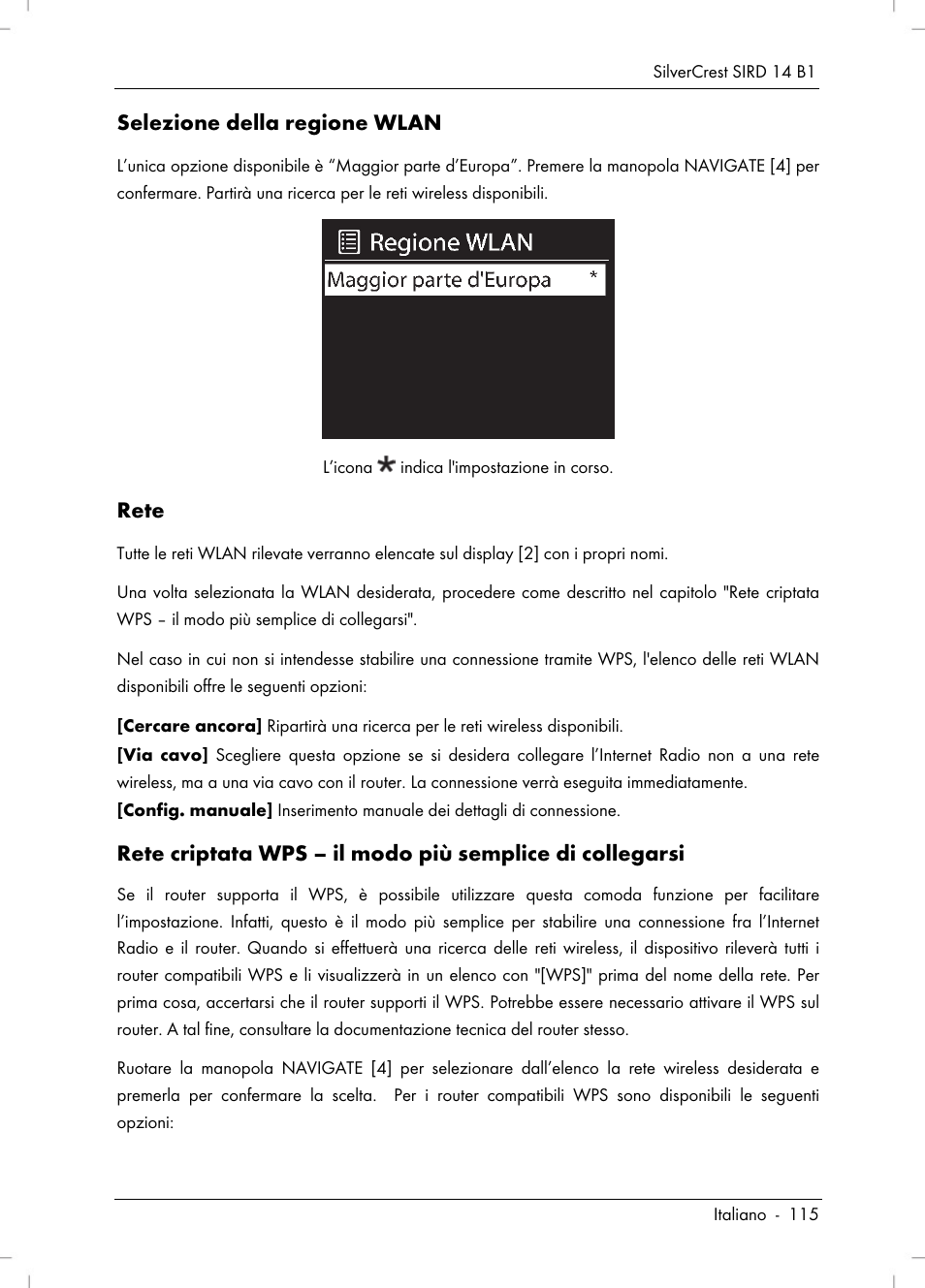 Selezione della regione wlan, Rete | Silvercrest SIRD 14 B1 User Manual | Page 117 / 194