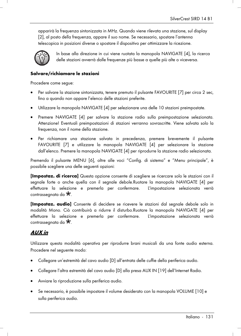 Aux in | Silvercrest SIRD 14 B1 User Manual | Page 133 / 194