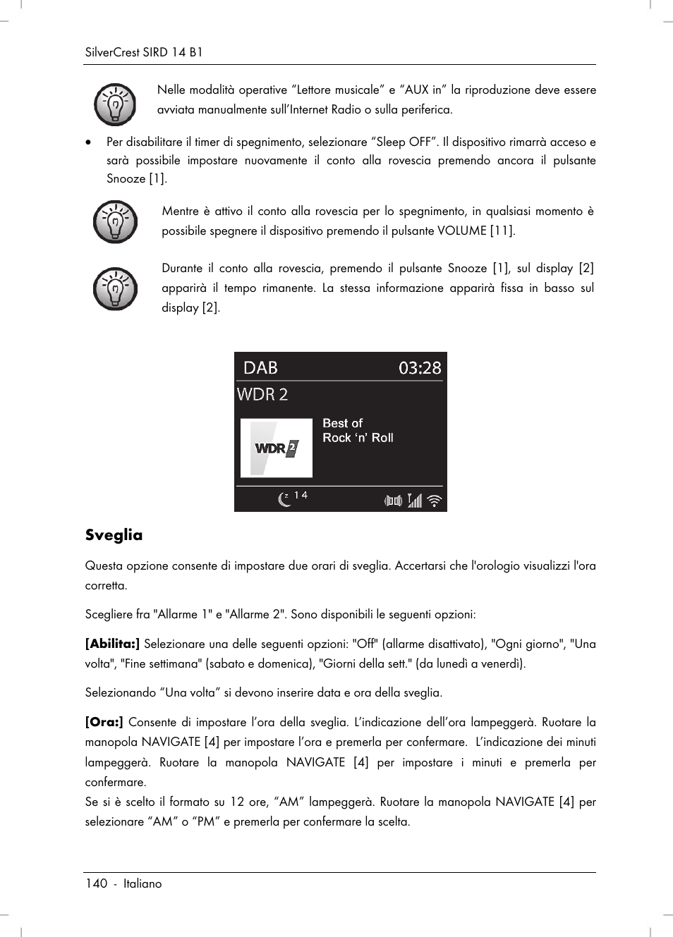 Sveglia | Silvercrest SIRD 14 B1 User Manual | Page 142 / 194