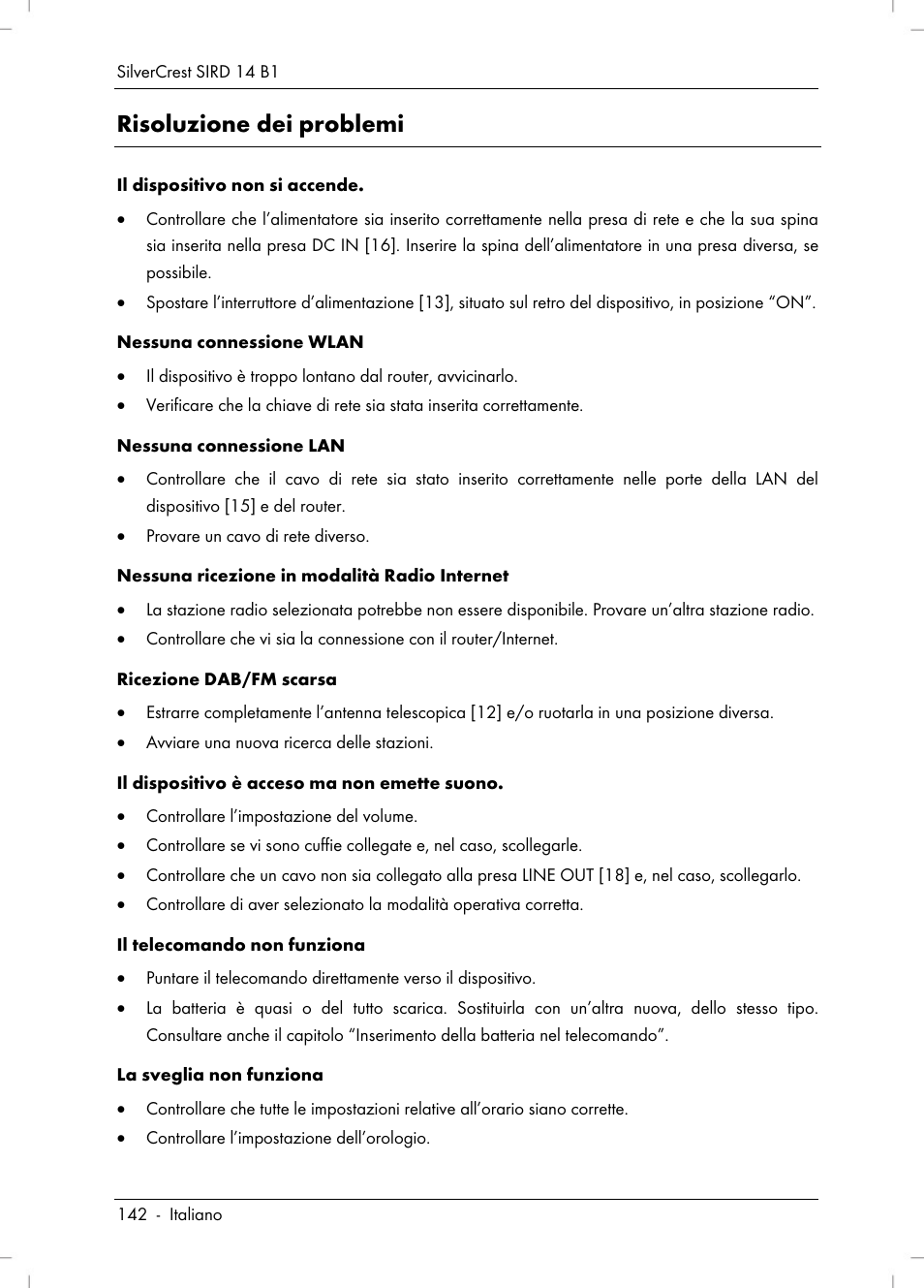 Risoluzione dei problemi | Silvercrest SIRD 14 B1 User Manual | Page 144 / 194