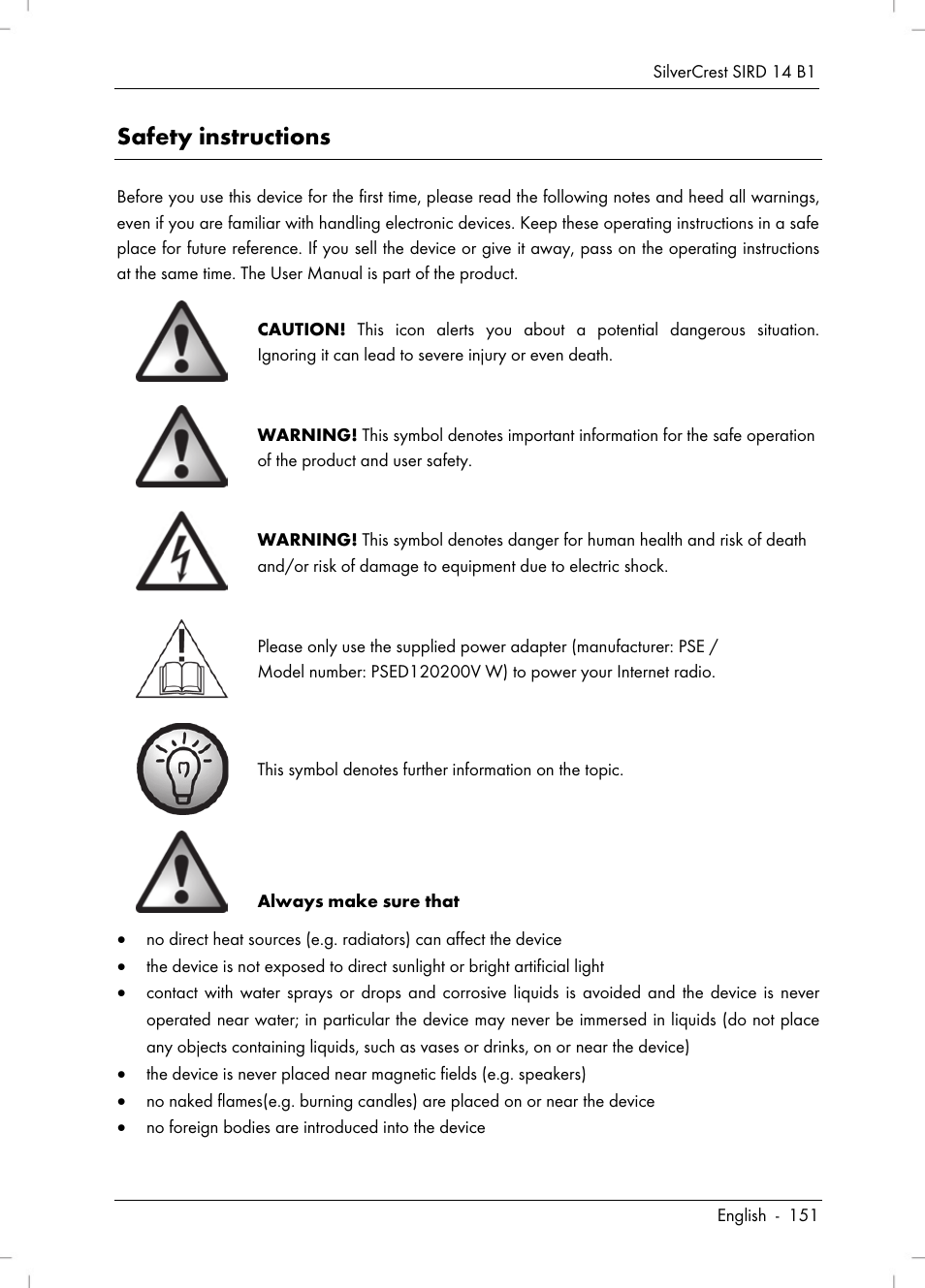 Safety instructions | Silvercrest SIRD 14 B1 User Manual | Page 153 / 194