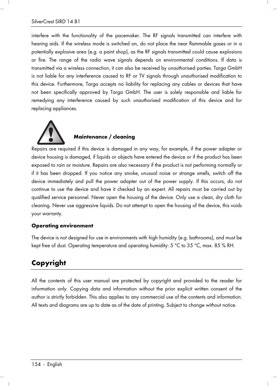 Copyright | Silvercrest SIRD 14 B1 User Manual | Page 156 / 194