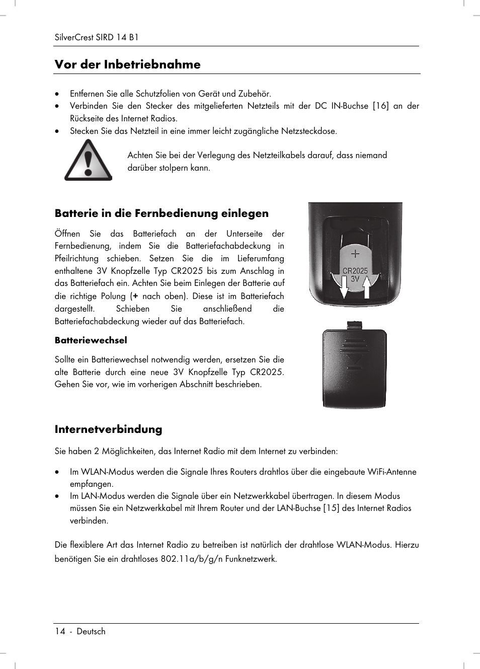 Vor der inbetriebnahme | Silvercrest SIRD 14 B1 User Manual | Page 16 / 194