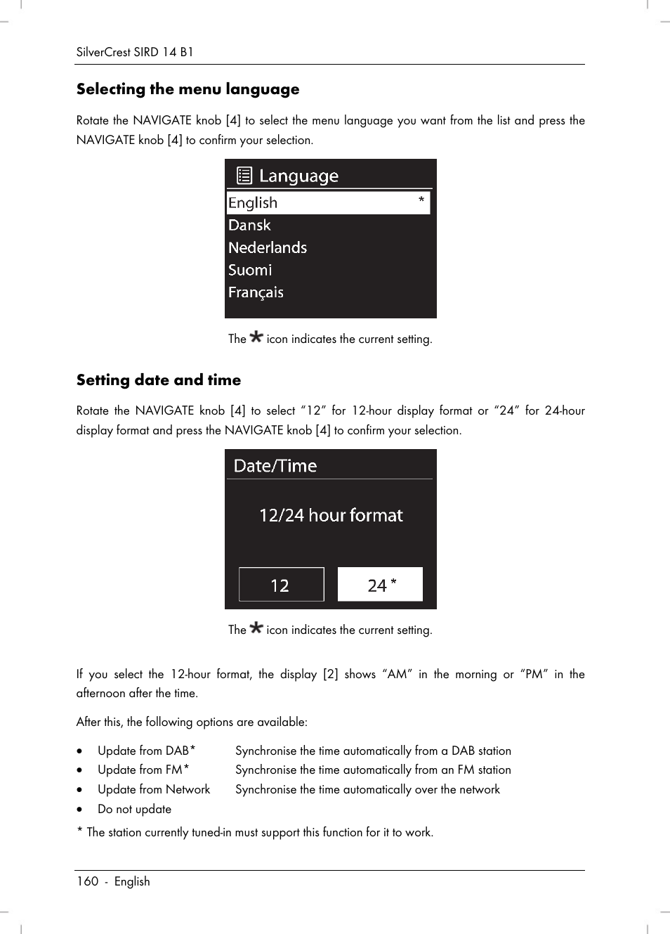 Selecting the menu language, Setting date and time | Silvercrest SIRD 14 B1 User Manual | Page 162 / 194