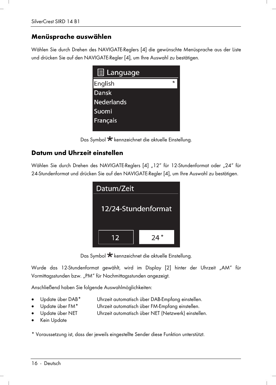 Menüsprache auswählen, Datum und uhrzeit einstellen | Silvercrest SIRD 14 B1 User Manual | Page 18 / 194