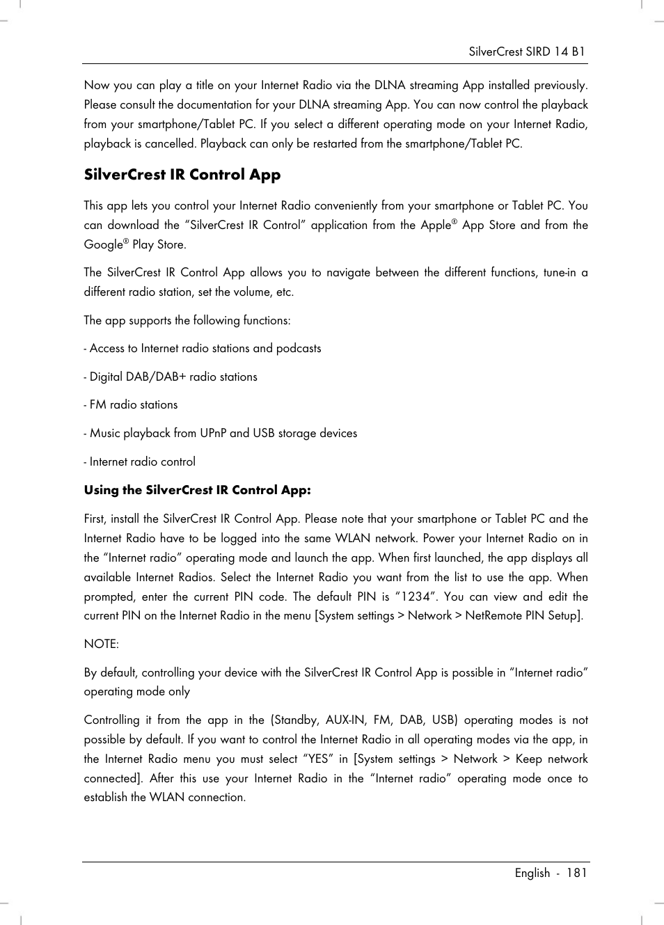 Silvercrest ir control app | Silvercrest SIRD 14 B1 User Manual | Page 183 / 194