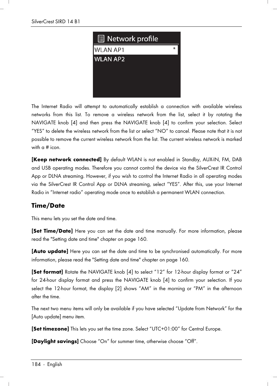Time/date | Silvercrest SIRD 14 B1 User Manual | Page 186 / 194