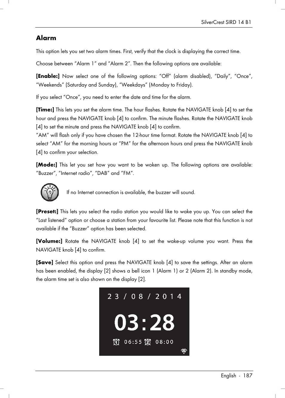 Alarm | Silvercrest SIRD 14 B1 User Manual | Page 189 / 194