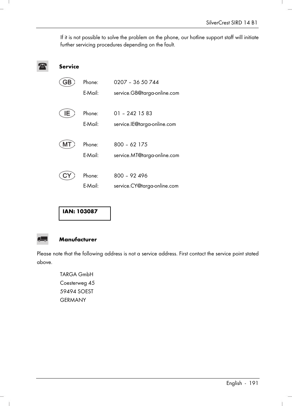 Silvercrest SIRD 14 B1 User Manual | Page 193 / 194