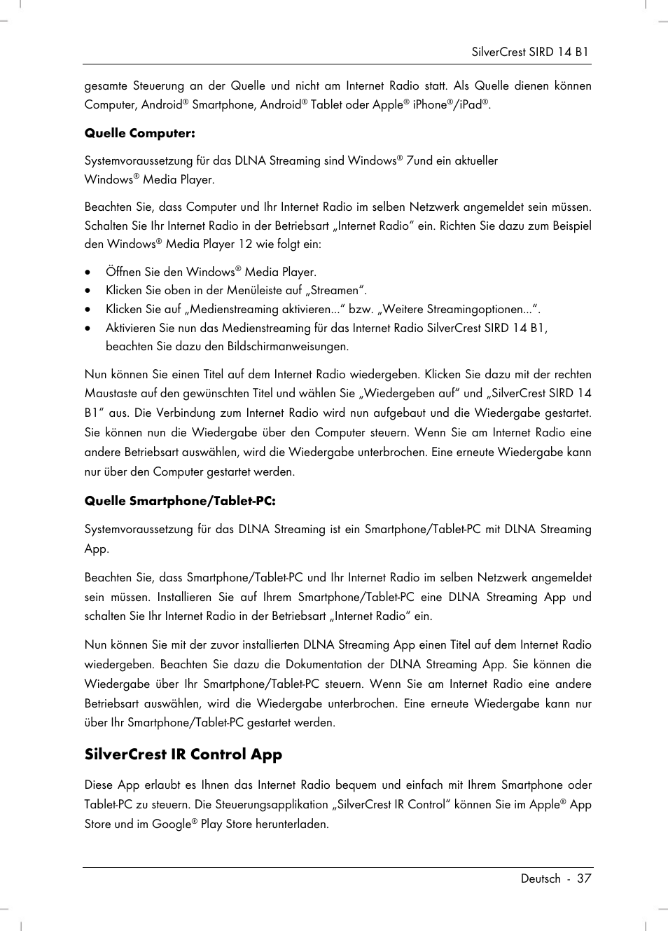 Silvercrest ir control app | Silvercrest SIRD 14 B1 User Manual | Page 39 / 194