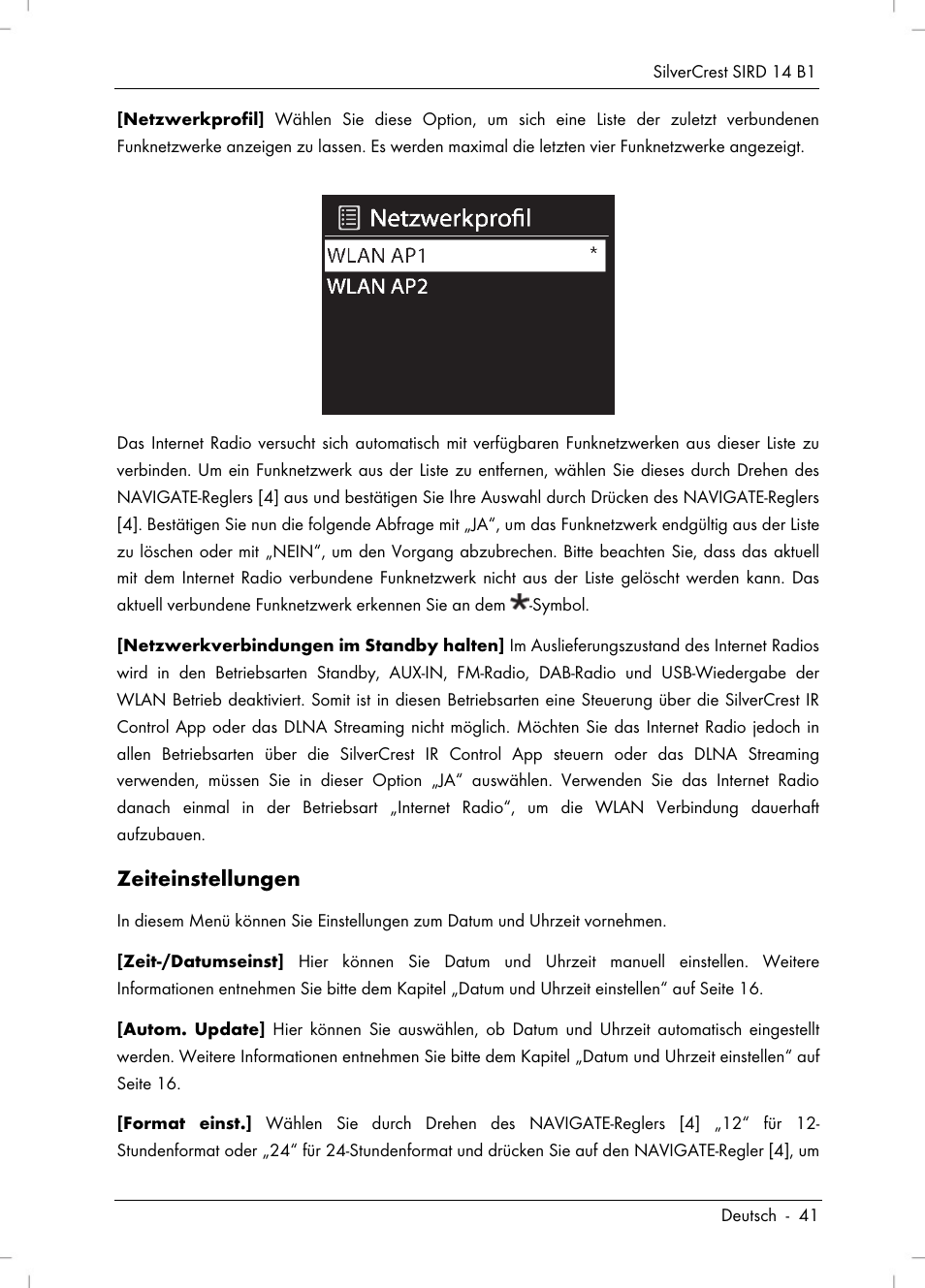 Zeiteinstellungen | Silvercrest SIRD 14 B1 User Manual | Page 43 / 194