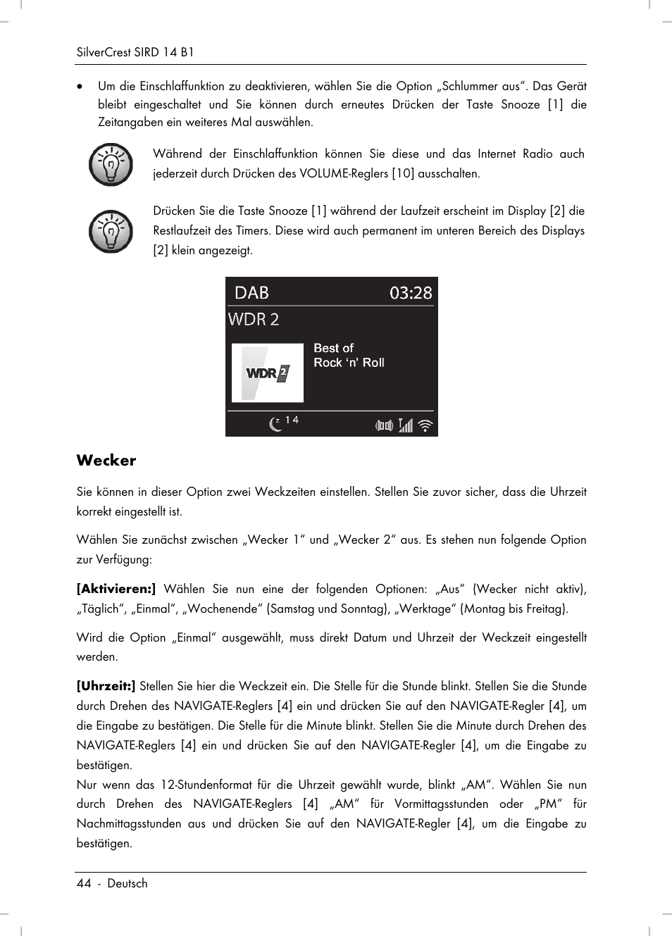 Wecker | Silvercrest SIRD 14 B1 User Manual | Page 46 / 194