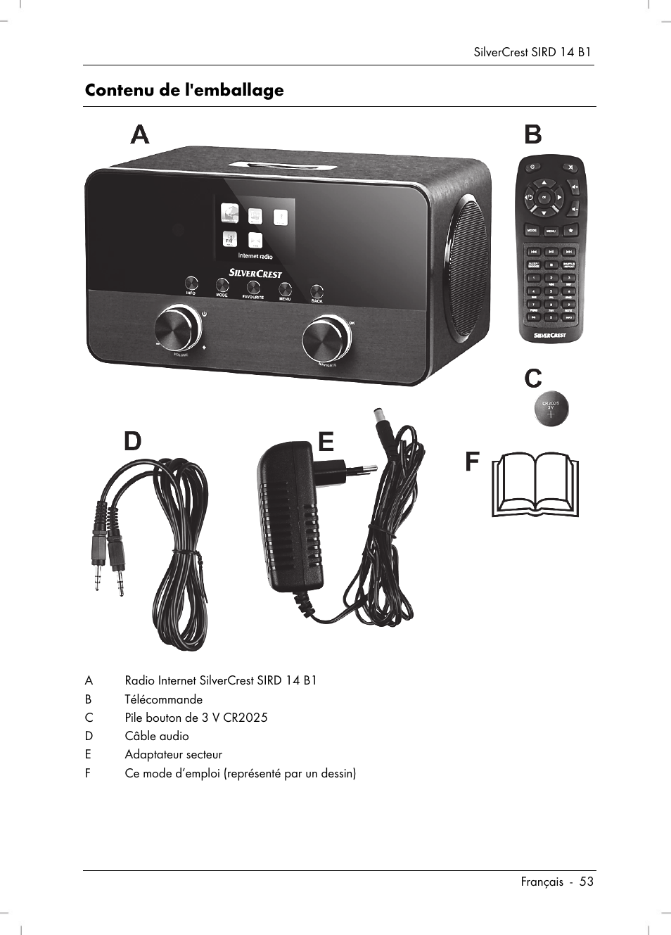 Contenu de l'emballage | Silvercrest SIRD 14 B1 User Manual | Page 55 / 194