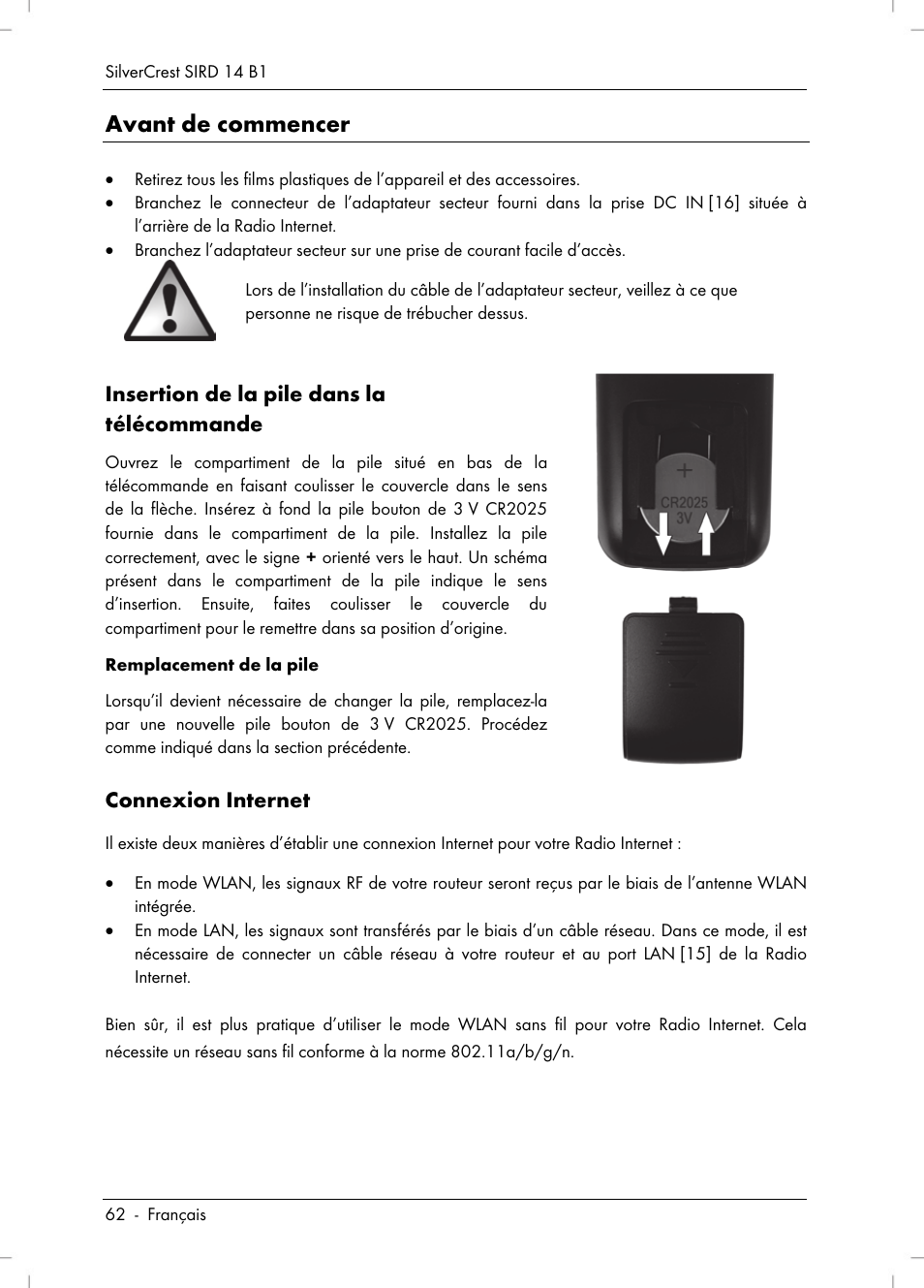 Avant de commencer | Silvercrest SIRD 14 B1 User Manual | Page 64 / 194