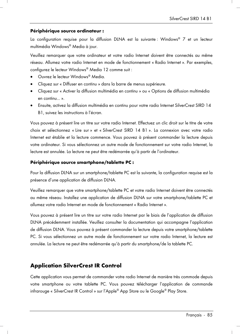 Application silvercrest ir control | Silvercrest SIRD 14 B1 User Manual | Page 87 / 194