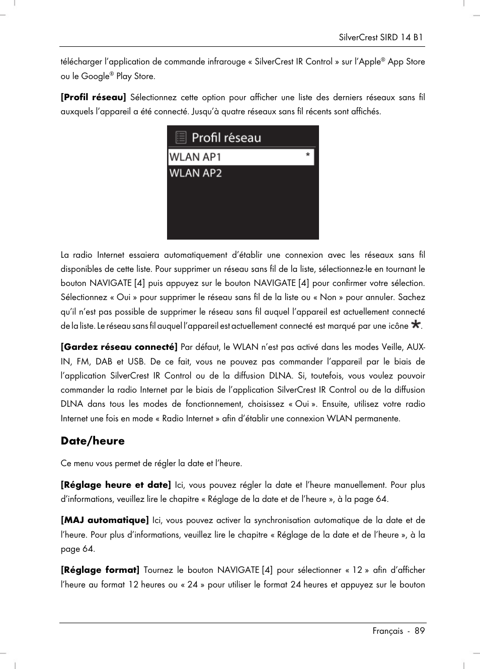 Date/heure | Silvercrest SIRD 14 B1 User Manual | Page 91 / 194