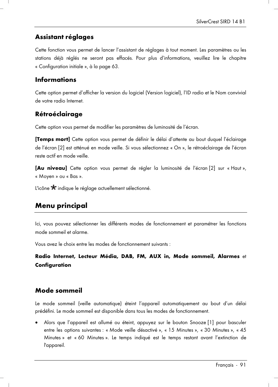 Menu principal | Silvercrest SIRD 14 B1 User Manual | Page 93 / 194