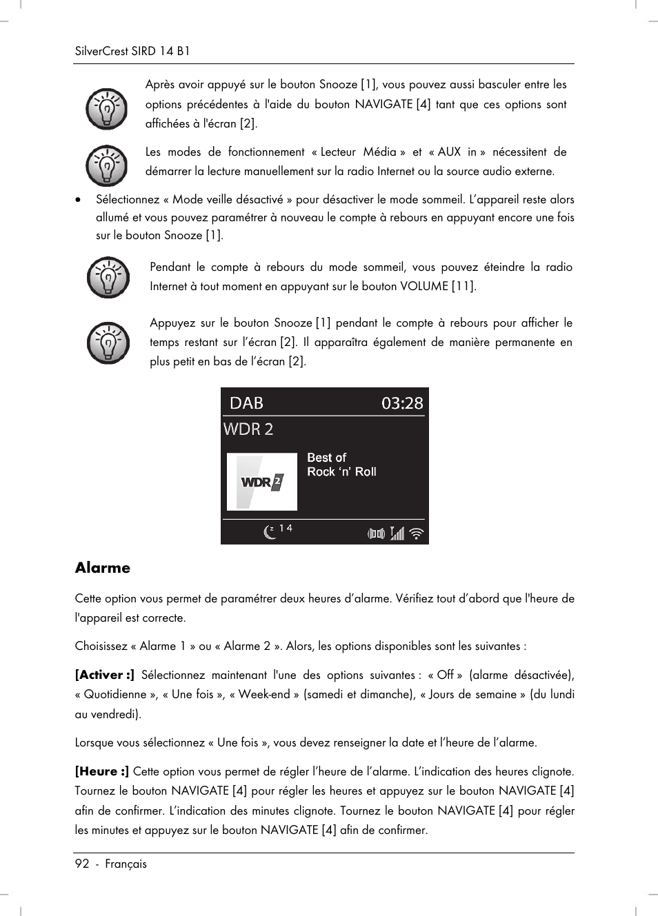 Alarme | Silvercrest SIRD 14 B1 User Manual | Page 94 / 194