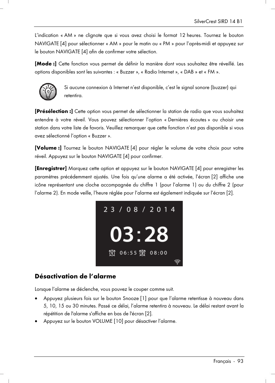 Désactivation de l’alarme | Silvercrest SIRD 14 B1 User Manual | Page 95 / 194