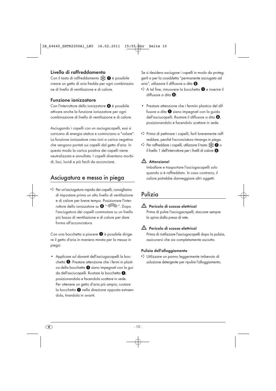 Asciugatura e messa in piega, Pulizia | Silvercrest SHTR 2200 A1 User Manual | Page 12 / 32