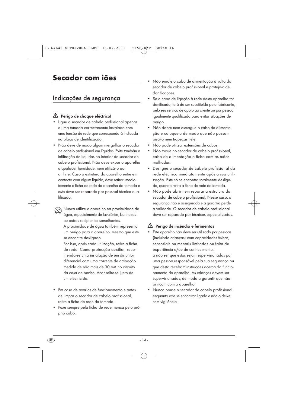 Secador com iões, Indicações de segurança | Silvercrest SHTR 2200 A1 User Manual | Page 16 / 32