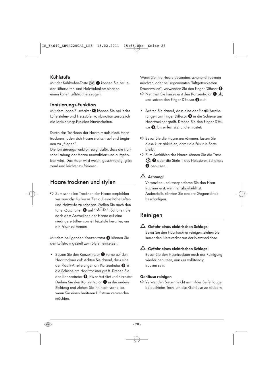 Haare trocknen und stylen, Reinigen | Silvercrest SHTR 2200 A1 User Manual | Page 30 / 32