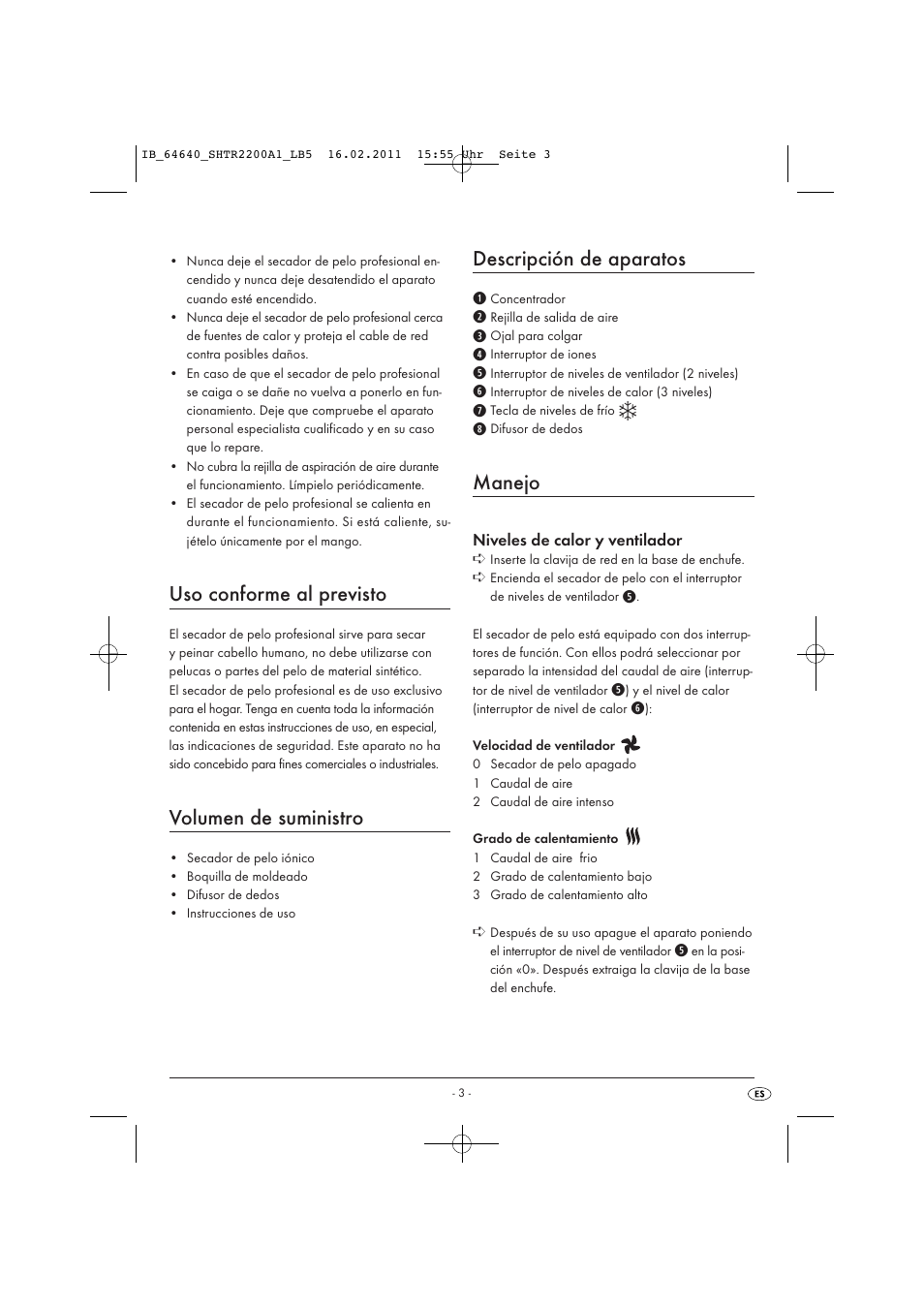 Uso conforme al previsto, Volumen de suministro, Descripción de aparatos | Manejo | Silvercrest SHTR 2200 A1 User Manual | Page 5 / 32